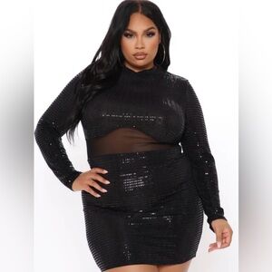 Irreplacable Metallic Black Sequin Long Sleeve Dress